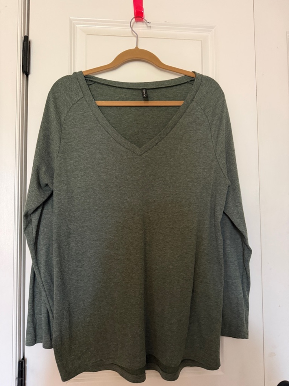 Soft V-Neck Long Sleeve Top in Olive Green with side zippers
